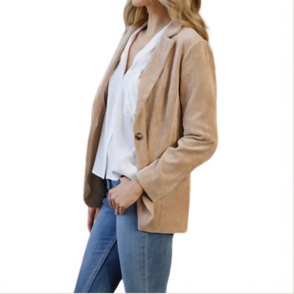 BLUE B ULTRA SOFT LIGHTWEIGHT TAN WIDE WALE CORDUROY BLAZER LINED MED LIKE NEW! - Picture 4 of 9